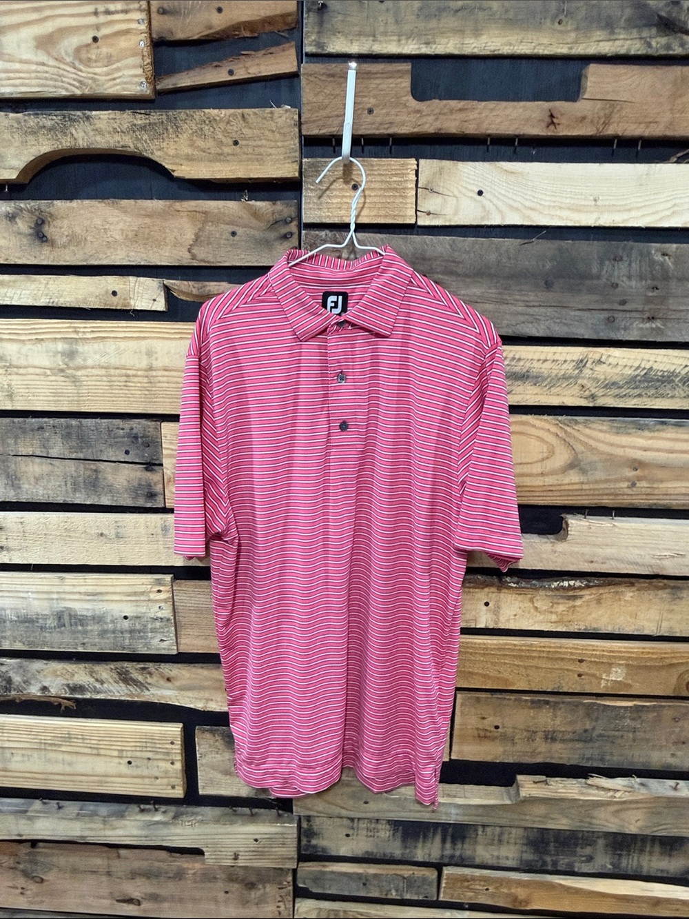 Footjoy FJ Golf Polo Size M Mens Shirt Short sleeve Salmon White‎ Striped